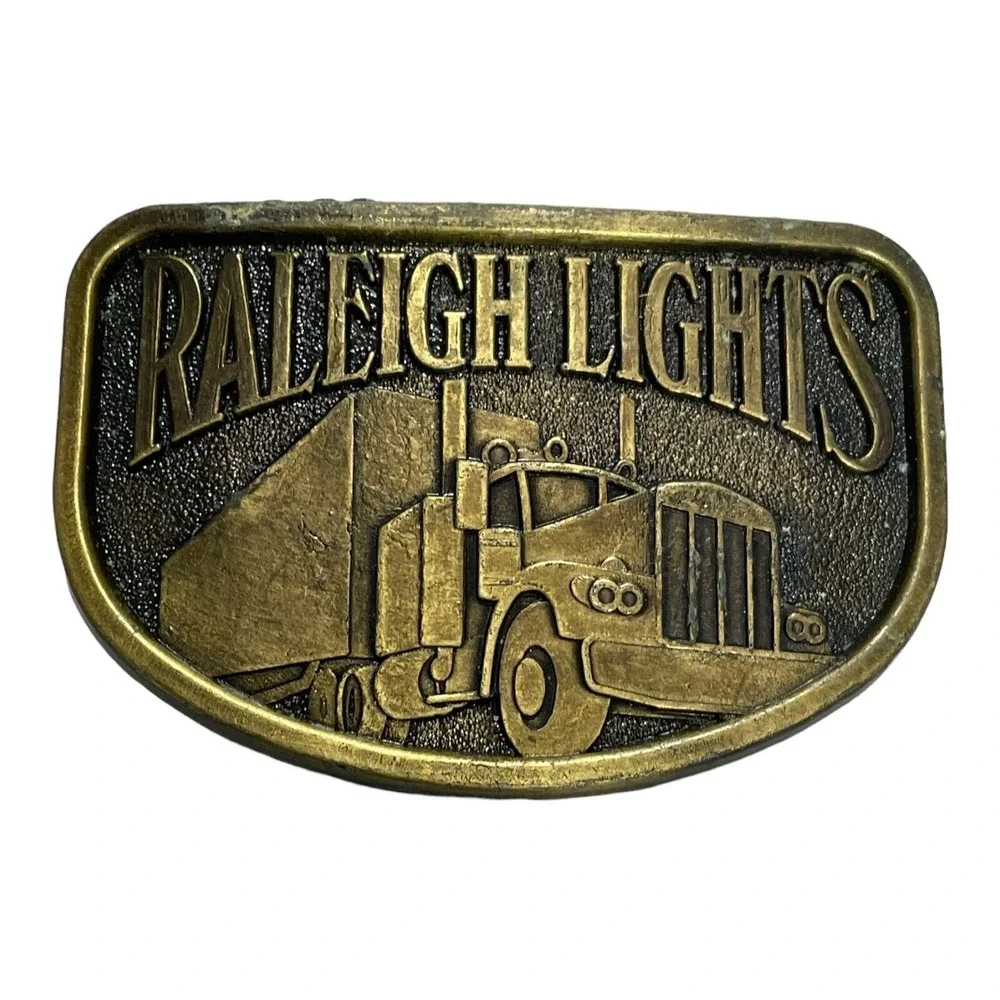 Raleigh Lights Belt Buckle Semi-Truck Tractor Trailer‎ Trucker Brass